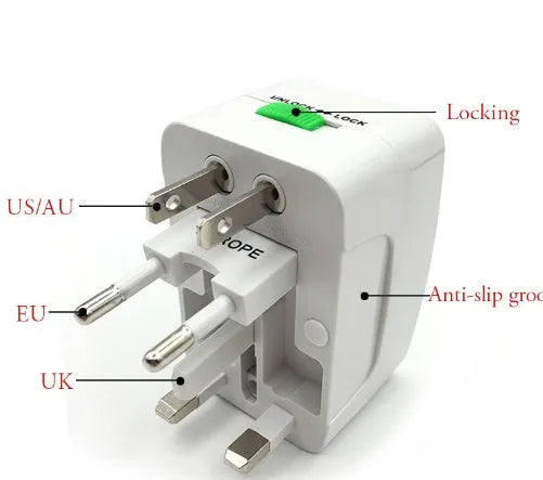 Universal travel plug adapter converter on a white background