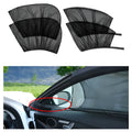 4-piece car side window sunshade set showing non-woven mesh material and elastic strip installation