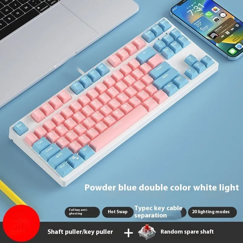 87 key wired mechanical keyboard with metal chassis shown in a black, orange, and yellow colour configuration.