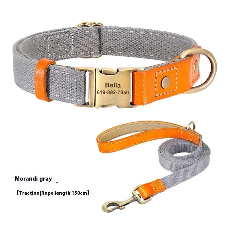 Small dog mohair collar and matching traction rope in one of six colour options with coordinating lettering.