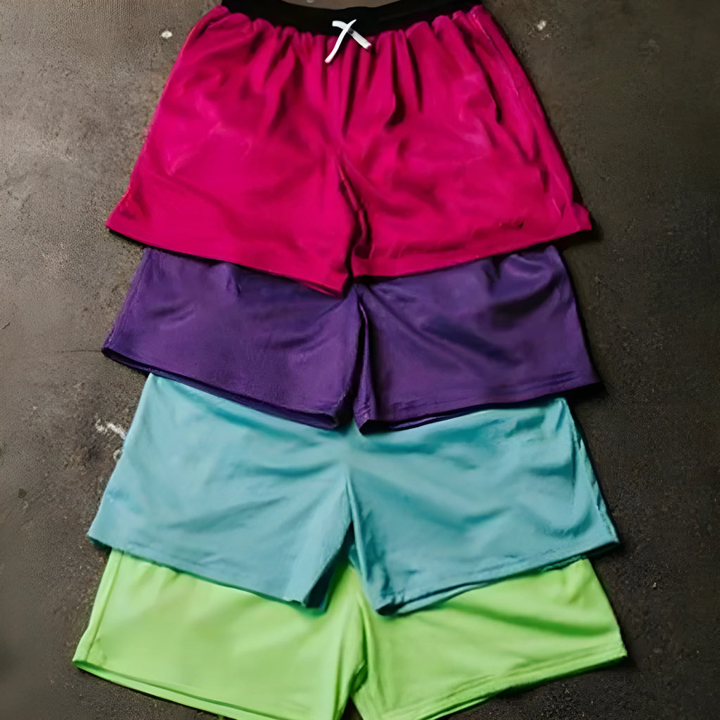 Men's solid colour mesh athletic shorts with quick-drying fabric for summer running and fitness