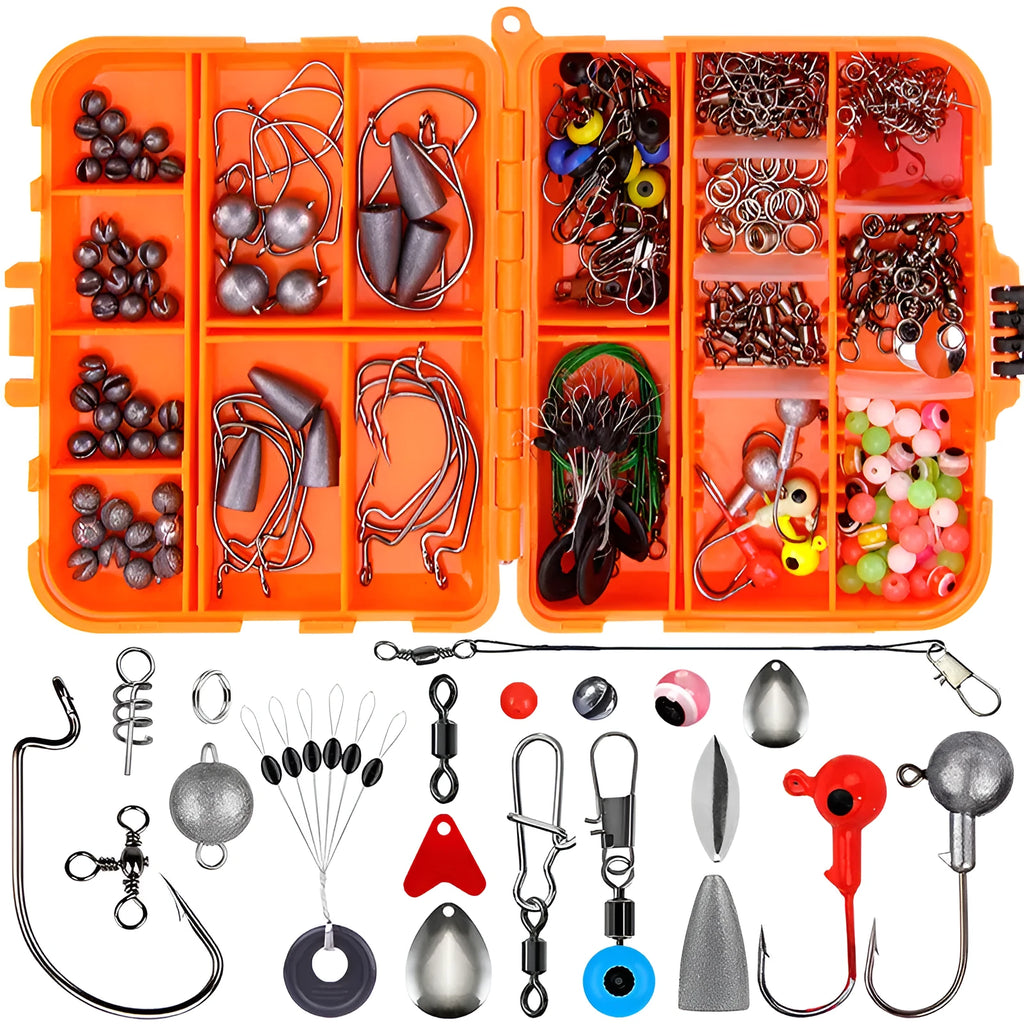 Weihe 257-piece fishing lure hook accessories set in ABS plastic box for Texas sea rock fishing