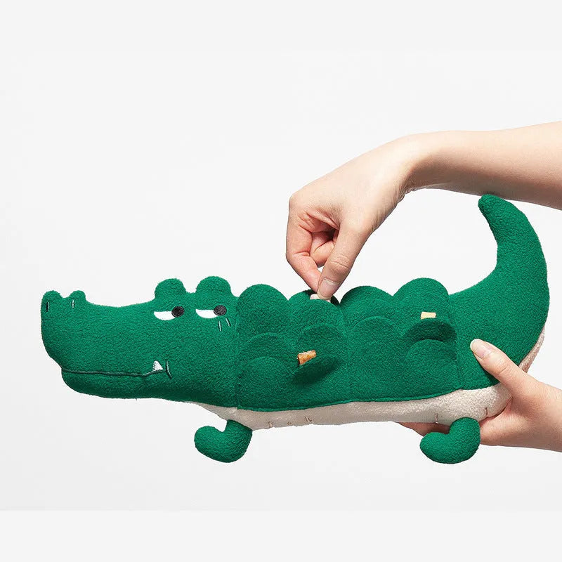 Green plush toy dog soft toy measuring 35cm by 18cm on a plain background.