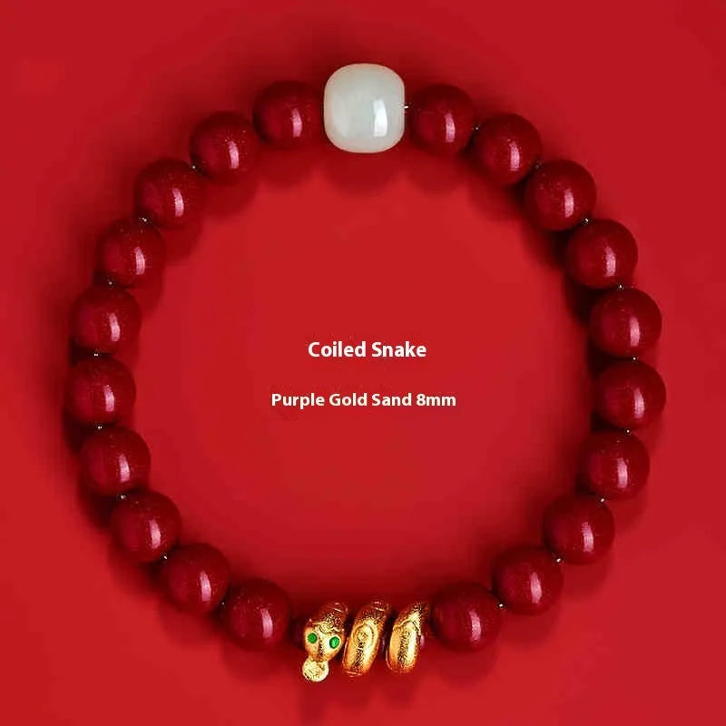 Handmade Chinese-style cinnabar bracelet with snake beads for Year of Snake body protection.