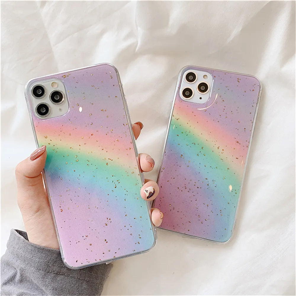 Rainbow gradient TPU iPhone case with colourful stripes in Japanese Korean style design