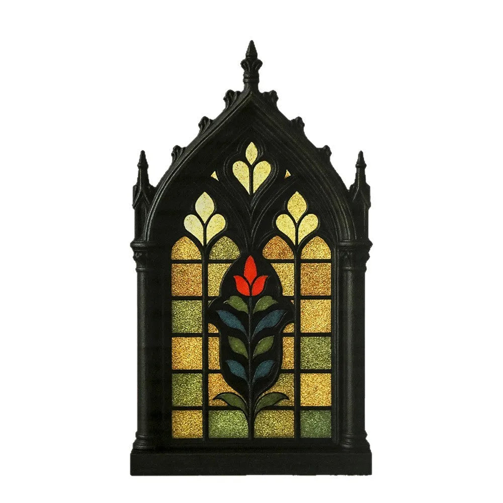 Black Gothic style wooden wall-mounted storage rack decoration on a plain wall.