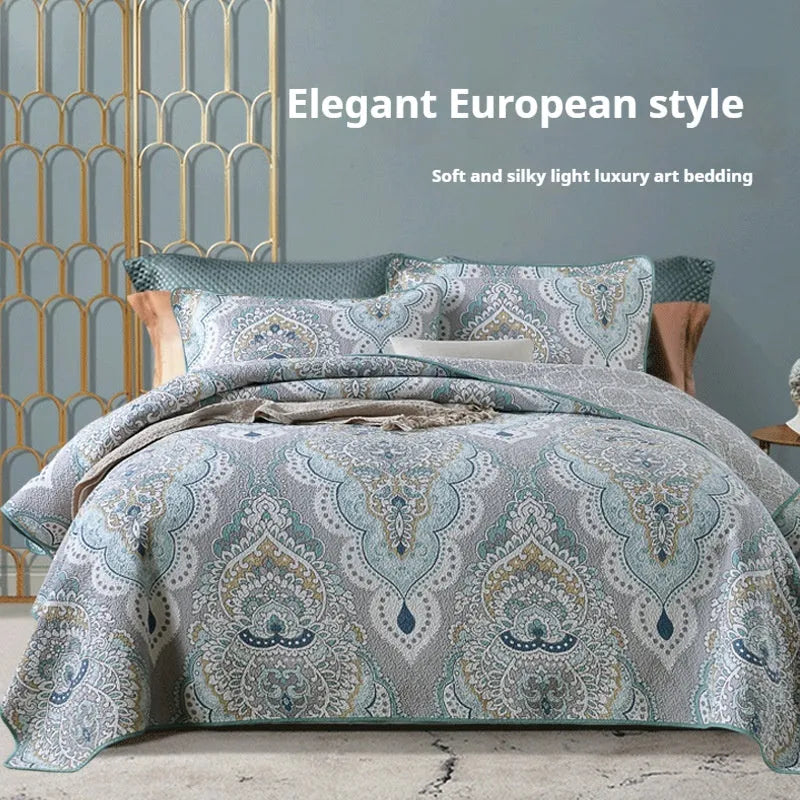 Pure cotton geometric pattern bedspread three-piece set showing double-sided design for 1.8 metre bed