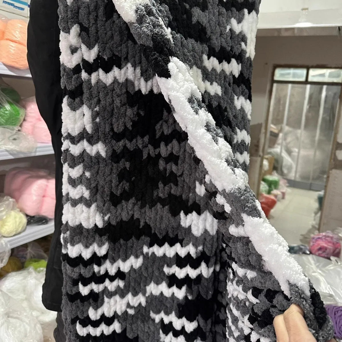 Coarse yarn chenille knitted braided gravity blanket showing texture and colour options