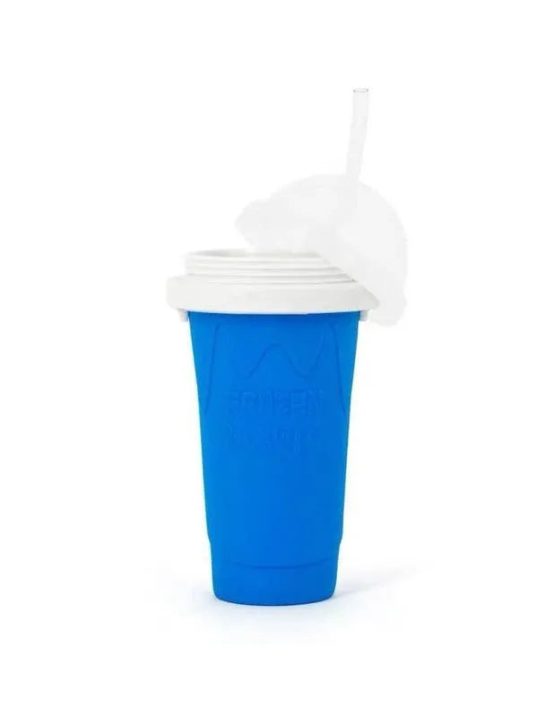 Cylindrical double layer silicone pinch cup in blue green with food grade material for making fast cooling slushy drinks