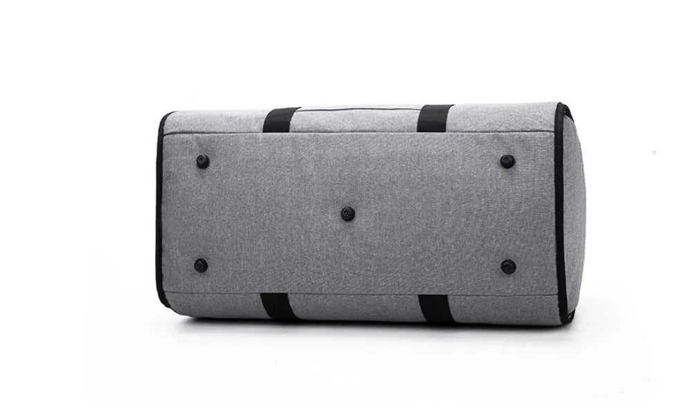 Red cylinder-shaped travel bag made from Oxford cloth with a zipper closure.