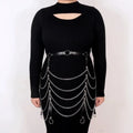 Black PU leather waist chain with bandage-style binding design for female fashion ornament