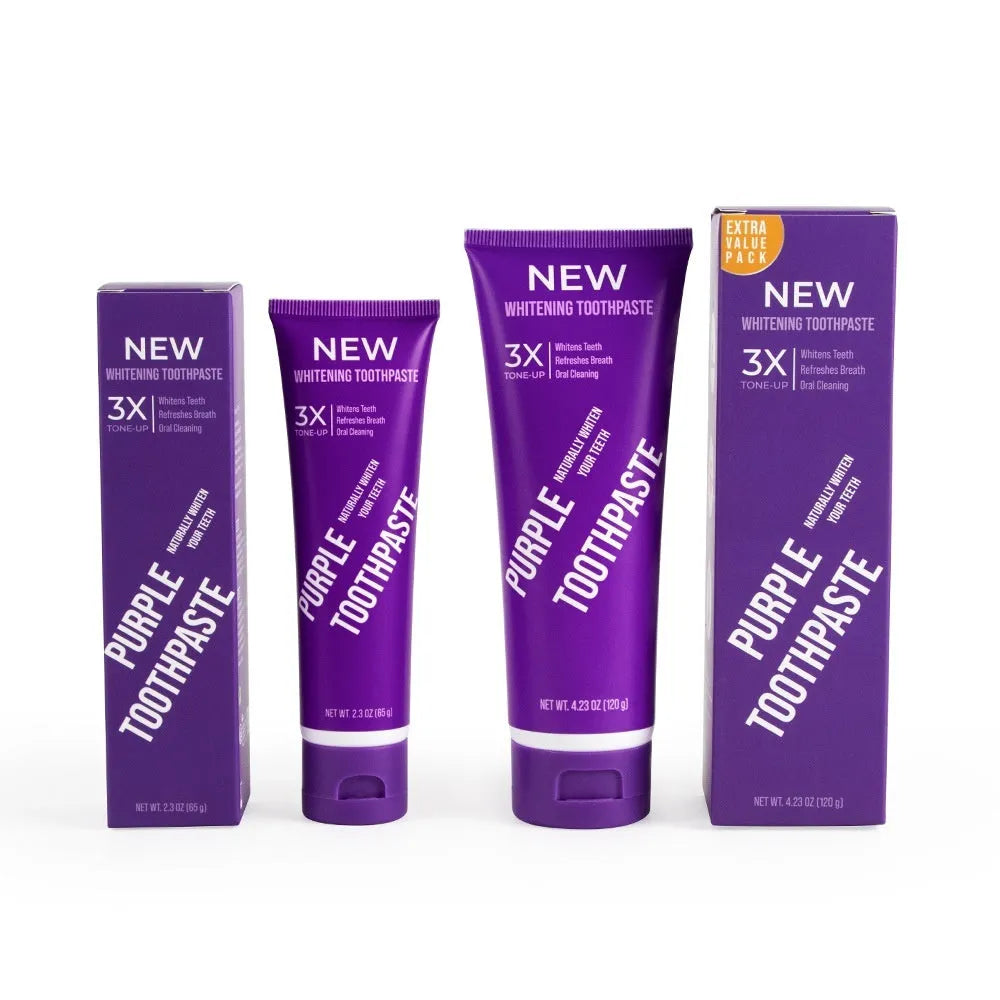 Tube of purple whitening toothpaste for adults 120g size
