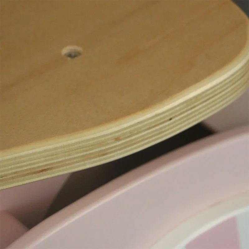 Pink wooden balance scooter for toddlers with 10-inch wheels