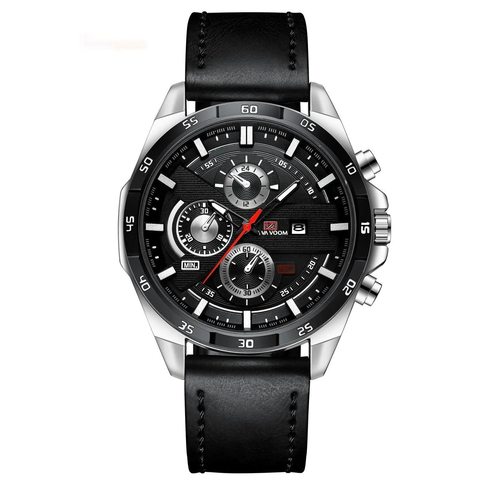 Men's waterproof calendar quartz watch with leather strap and metal case options
