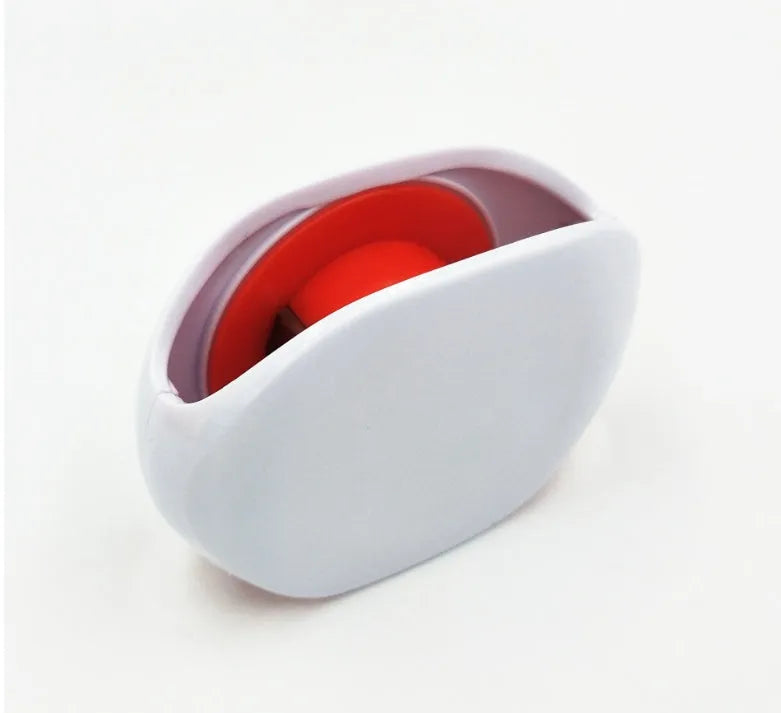 Automatic earphone cable winder retractor in assorted colours on a white background.