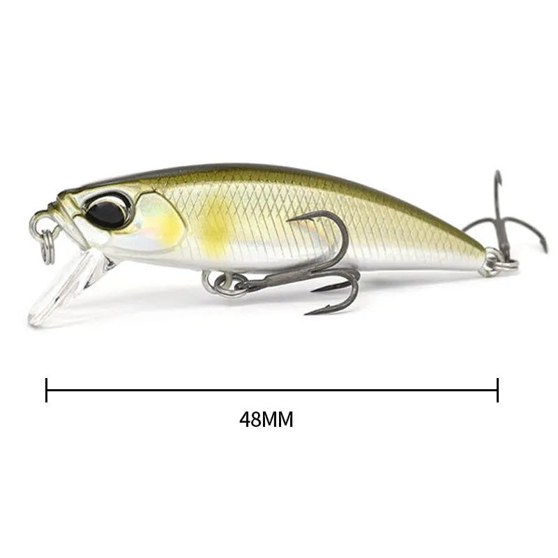 48mm soft plastic submerged minnow fishing lure for mandarin fish and snakehead, showing one of 14 colour options.