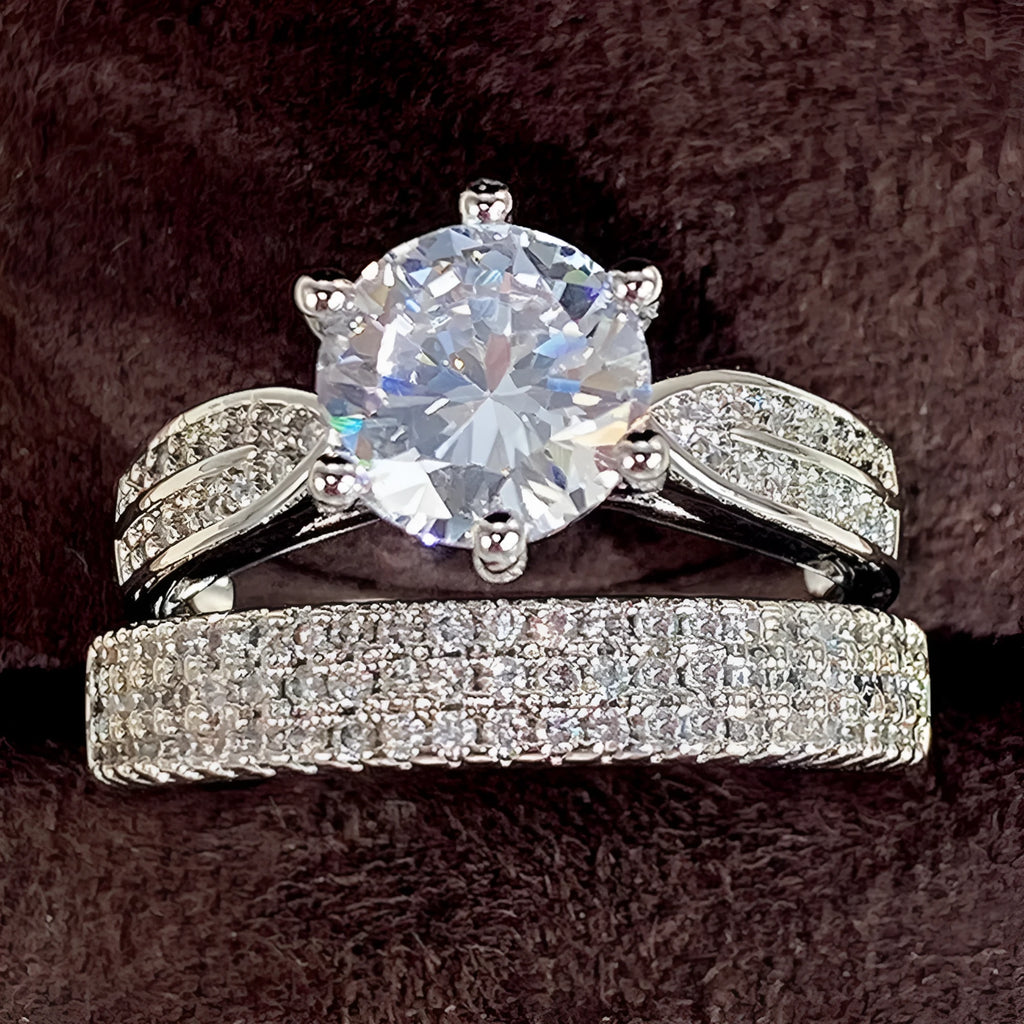 White gold colour alloy wedding combined ring simple bracelet with geometric shape and round elements