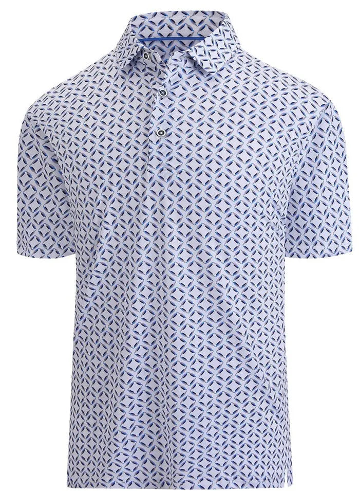 Men's 3D printed short sleeve t-shirt with graphic pattern and zip decoration on a mannequin.