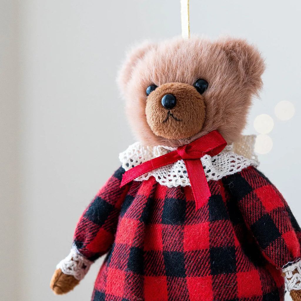 Cartoon plush bear doll in cotton suit plaid outfit, available as gentleman or princess character
