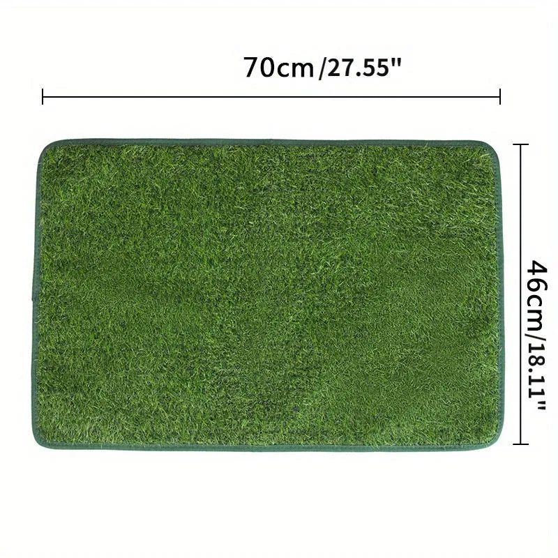 Green artificial grass dog toilet training mat showing realistic turf texture for pet familiarity
