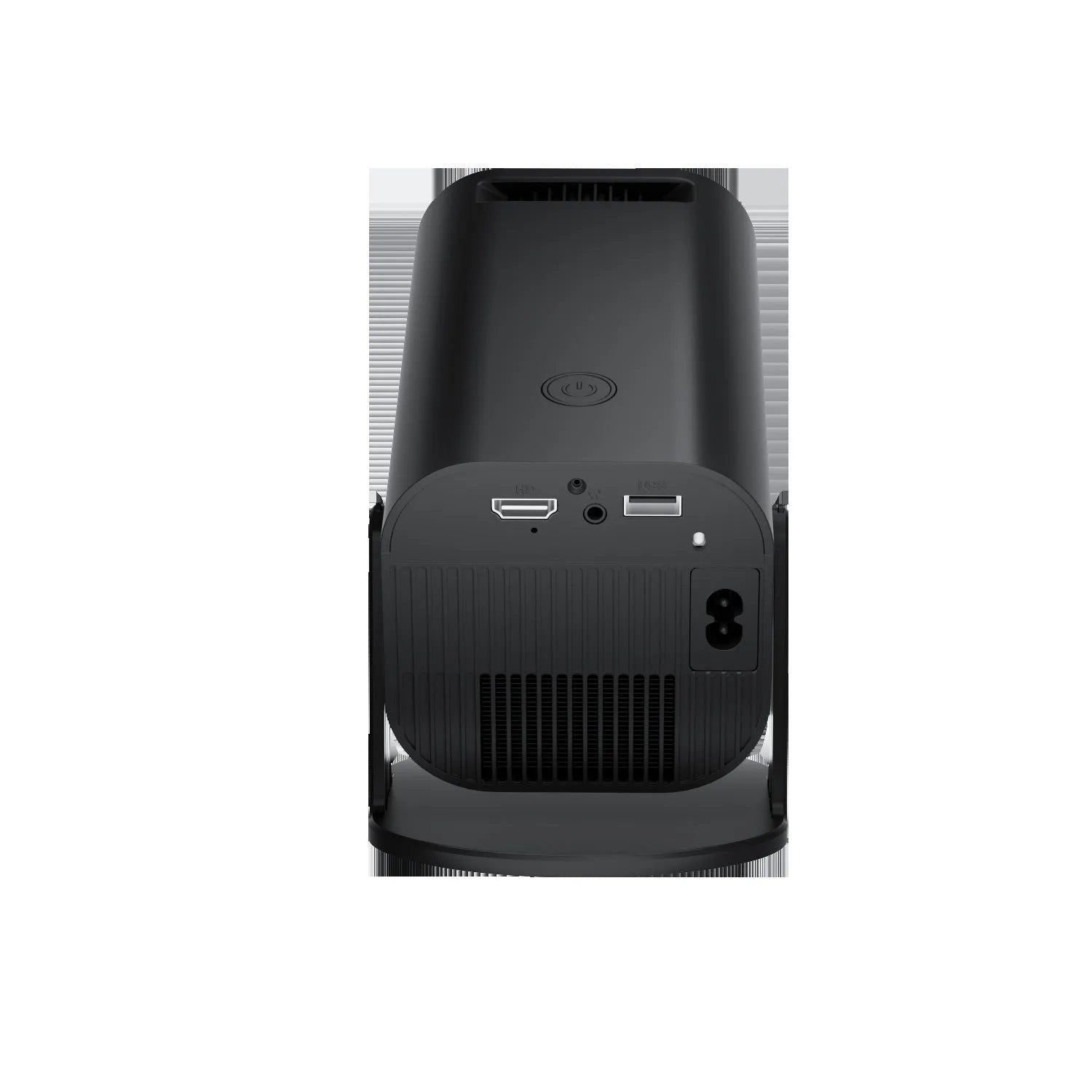 P330 black and white mini projector with remote control on table