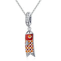 S925 sterling silver carp streamer necklace pendant with zircon details