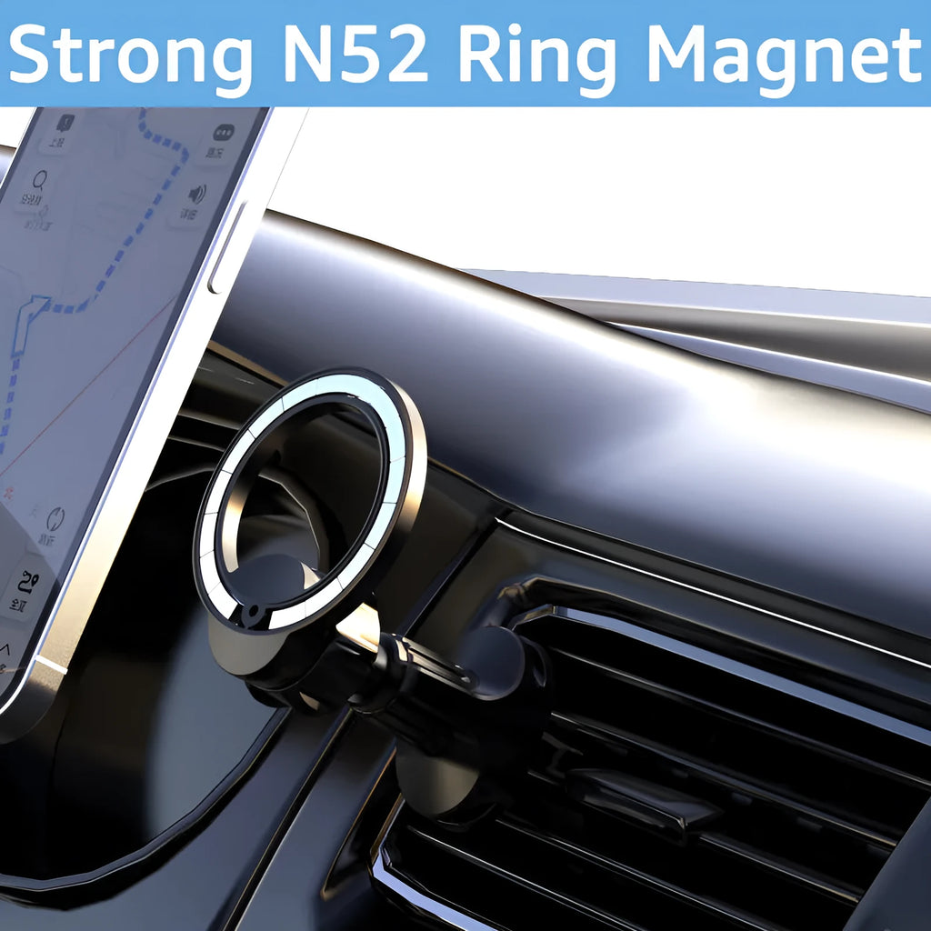 Black magnetic suction car phone holder with O-ring for air vent mounting