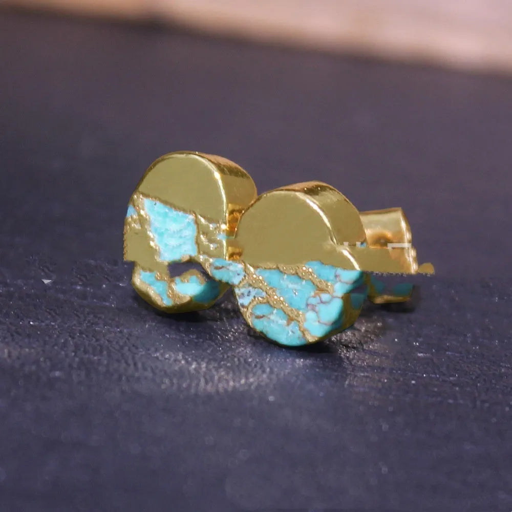 Natural stone bohemian style stud earrings with irregular cut stones in colour ER1031