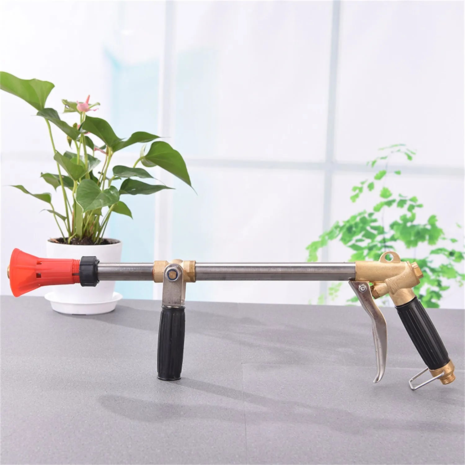 Plastic submachine gun style agricultural spray gun with adjustable nozzle for pesticide spraying