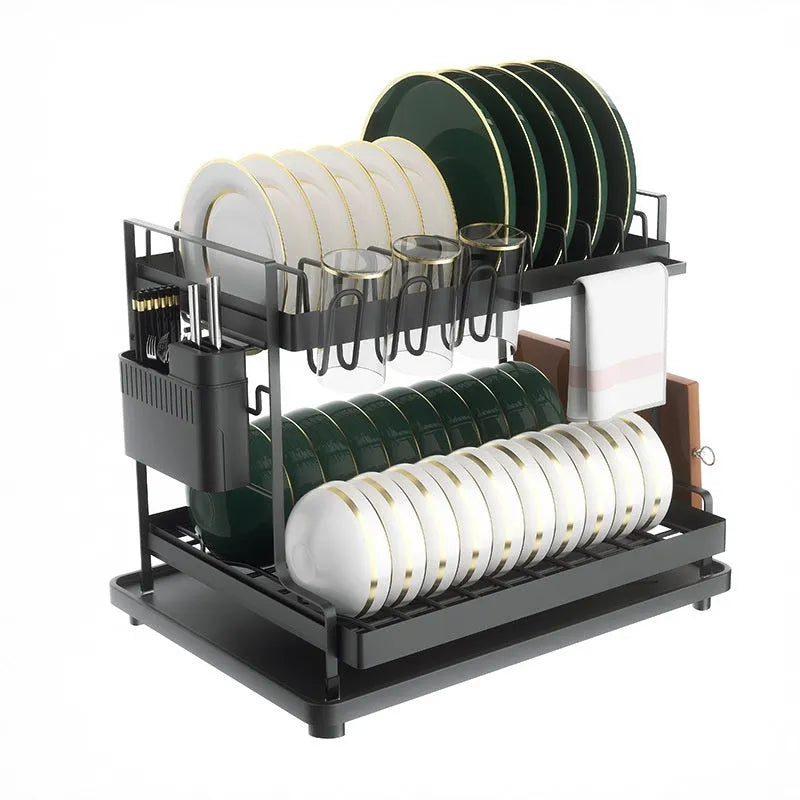 White double-layer kitchen storage rack with removable draining for utensil organisation