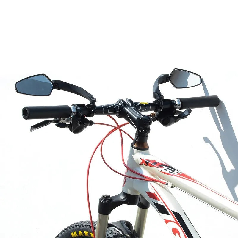 Black-framed bicycle rearview mirror with clear PMMA acrylic surface