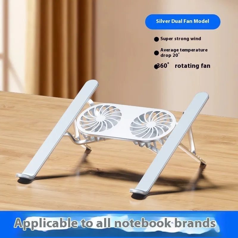 Aluminium alloy portable folding laptop stand with twin cooling fans