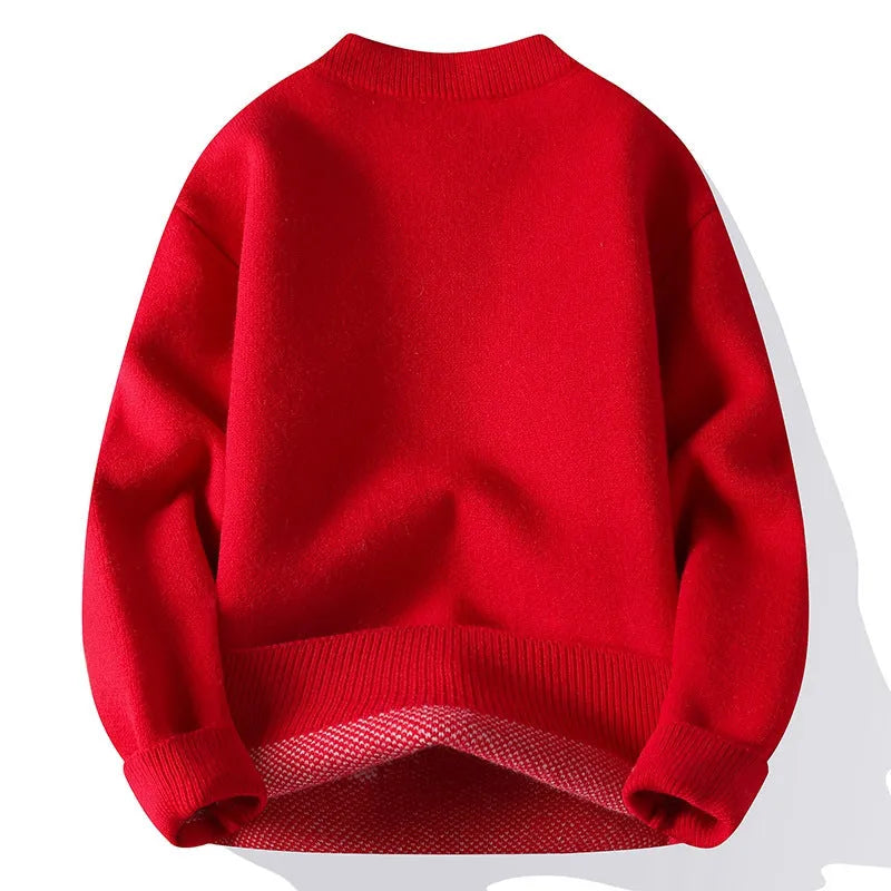 Men's loose fit knitted pullover with ribbed hemline in polyester and rabbit fur blend