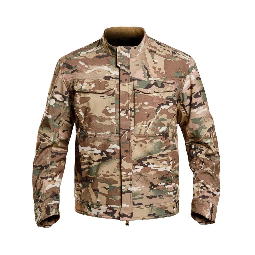 Bone Frog Peak Breaker black soft shell tactical jacket shown on model for mountaineering.