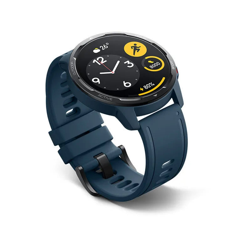 Smart watch with GPS on a silicone strap showing its 1.43 inch touchscreen display.