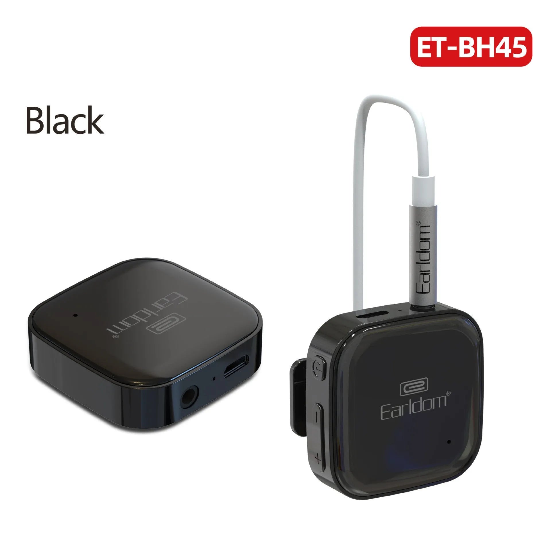 Bluetooth lavalier headset clipped to clothing showing wireless design