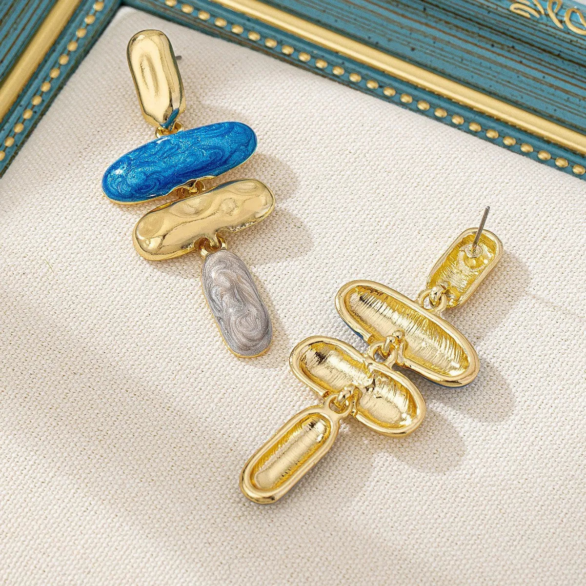 Geometric multicolour stud earrings with zinc alloy electroplated finish