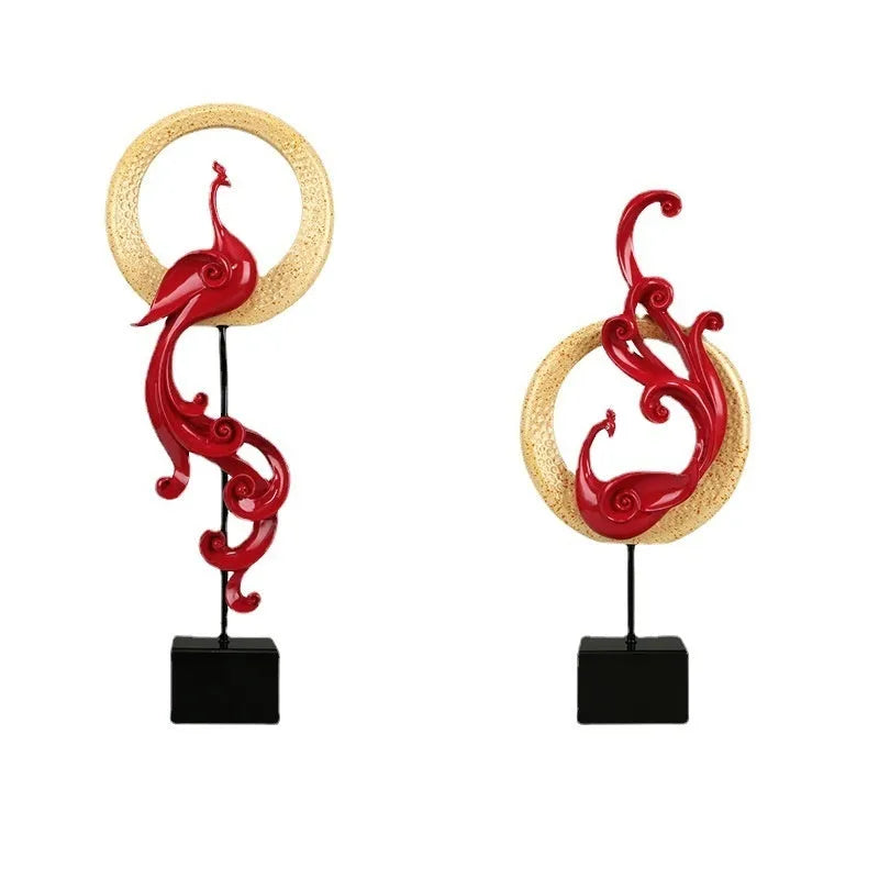 Resin phoenix ornament in silver, red, or gold available as small pairs, large pairs, or single pieces