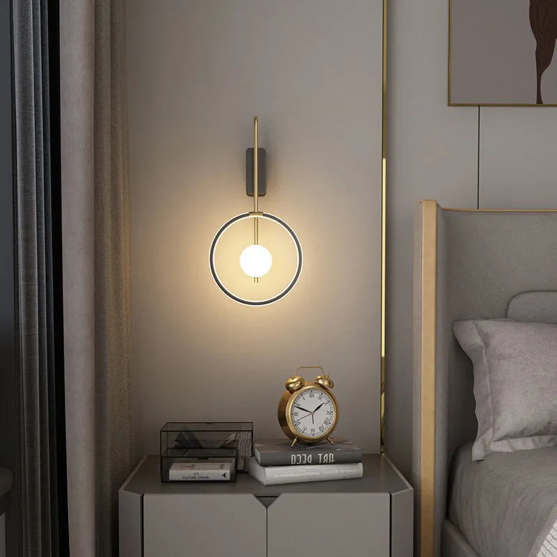 Nordic LED bedside lamp with acrylic ball, available in white or black, ≤36V, for bedroom or living room wall lighting
