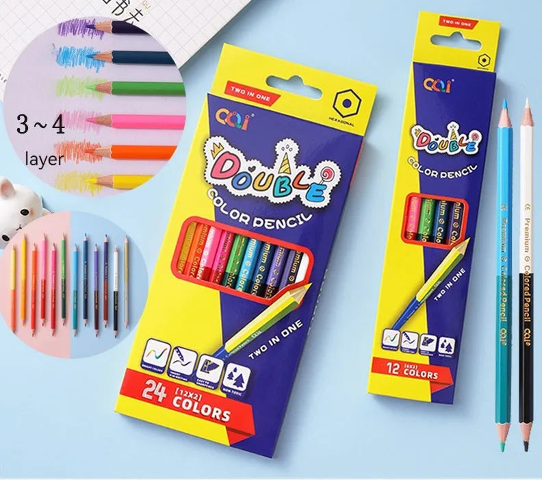 Set of wooden dual-tipped colour pencils with a colour lead at one end and a brush pen tip at the other.