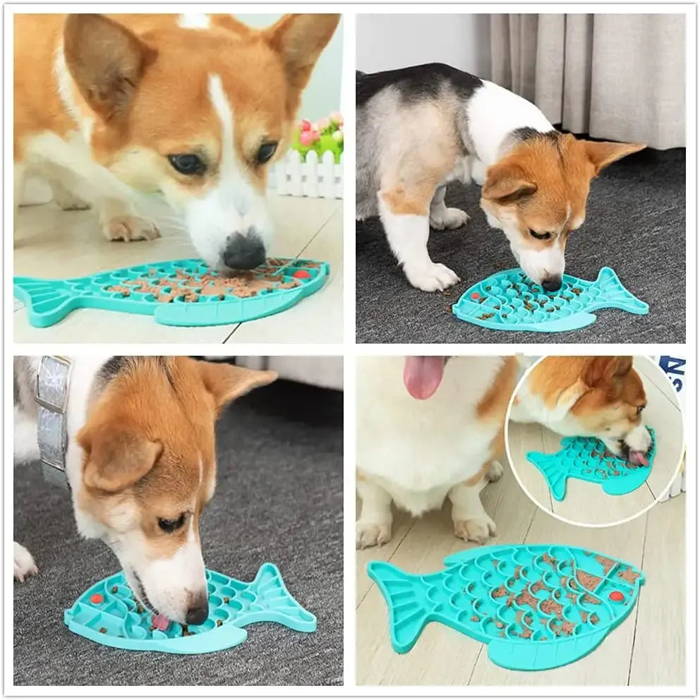 Silicone lick mat for dogs in blue, green, or grey, 24.5 x 19 cm, slow feeder tray
