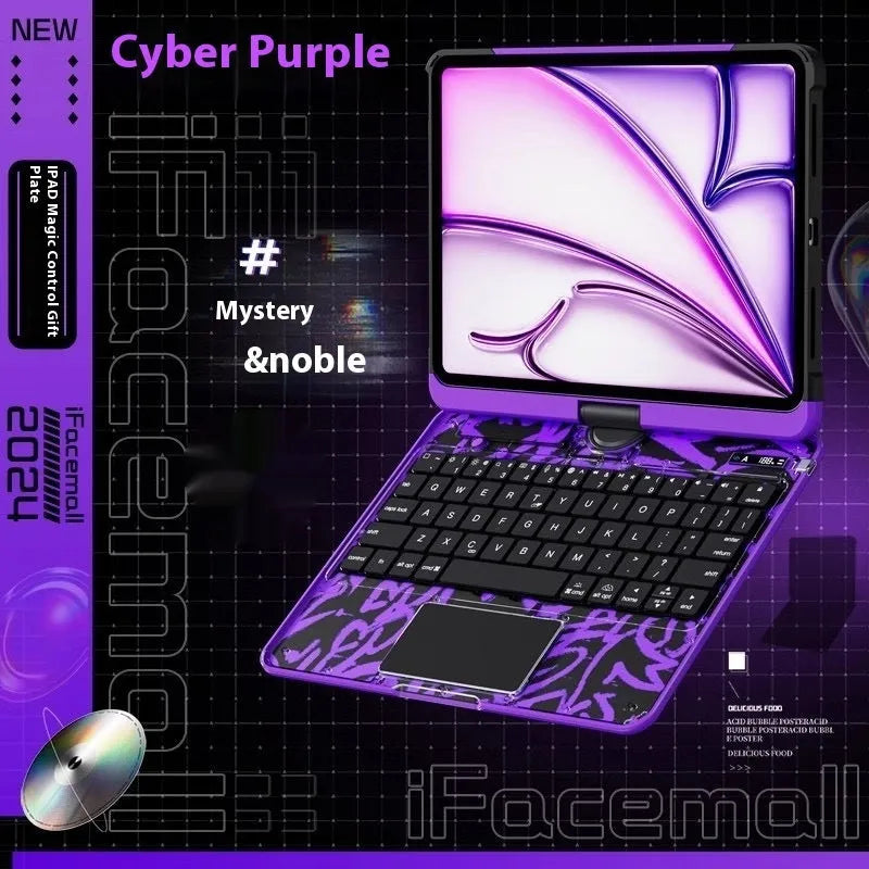 Blue PC keyboard protective case for iPad Pro 11-inch tablet showing mute function button.