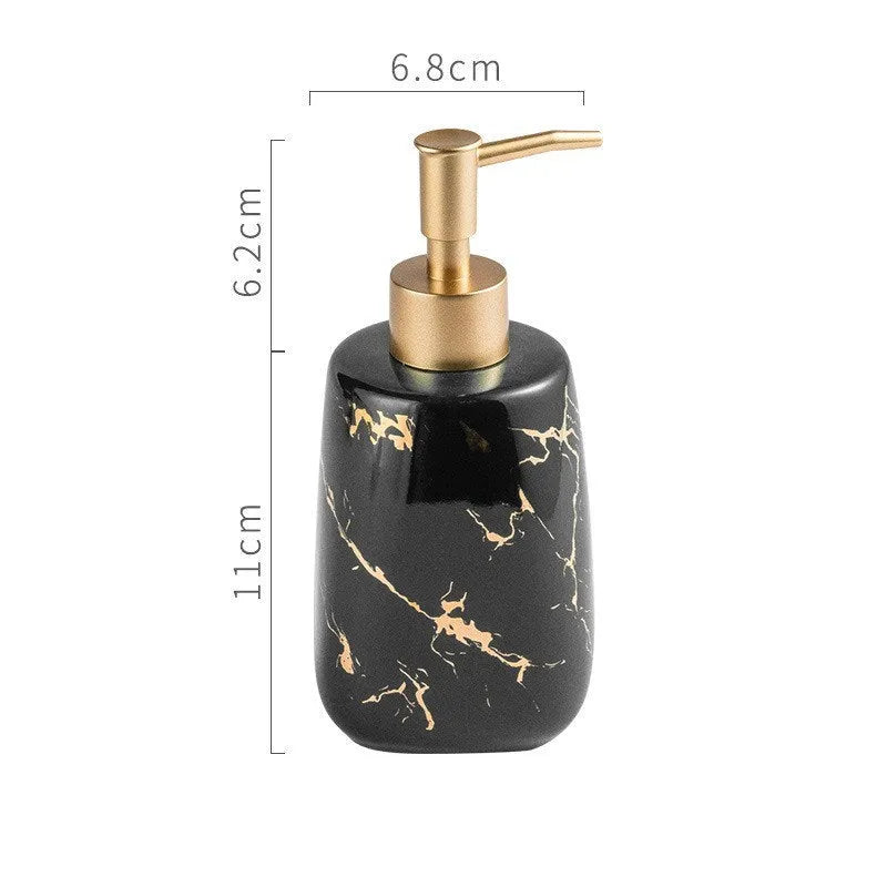 Ceramic bathroom wash set in black, blue, or white with a smooth porcelain finish and light luxury decal styling.