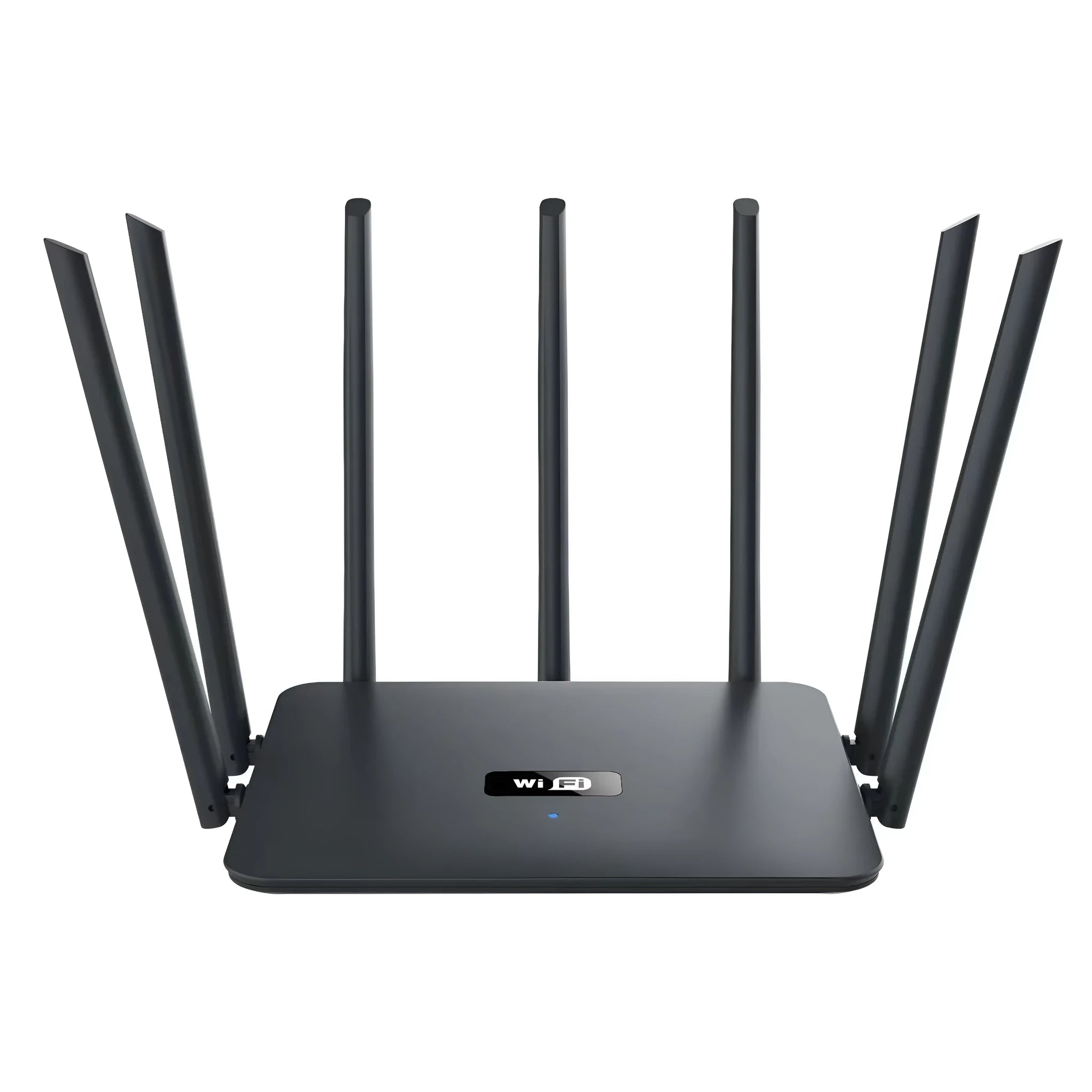 Black or white dual-band gigabit router with multiple antennas for through-wall home WiFi coverage.