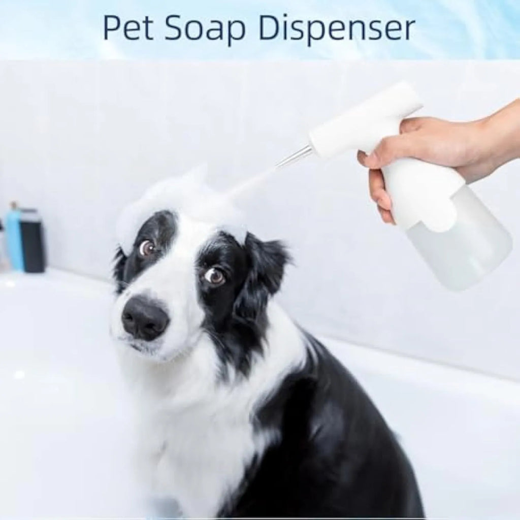 White electric foam soap dispenser with two nozzles and USB charging cable.