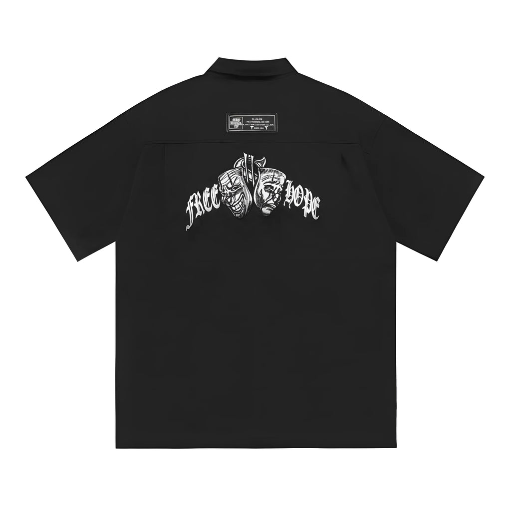Men's loose fit cotton blend shirt with half sleeves and pockets in black