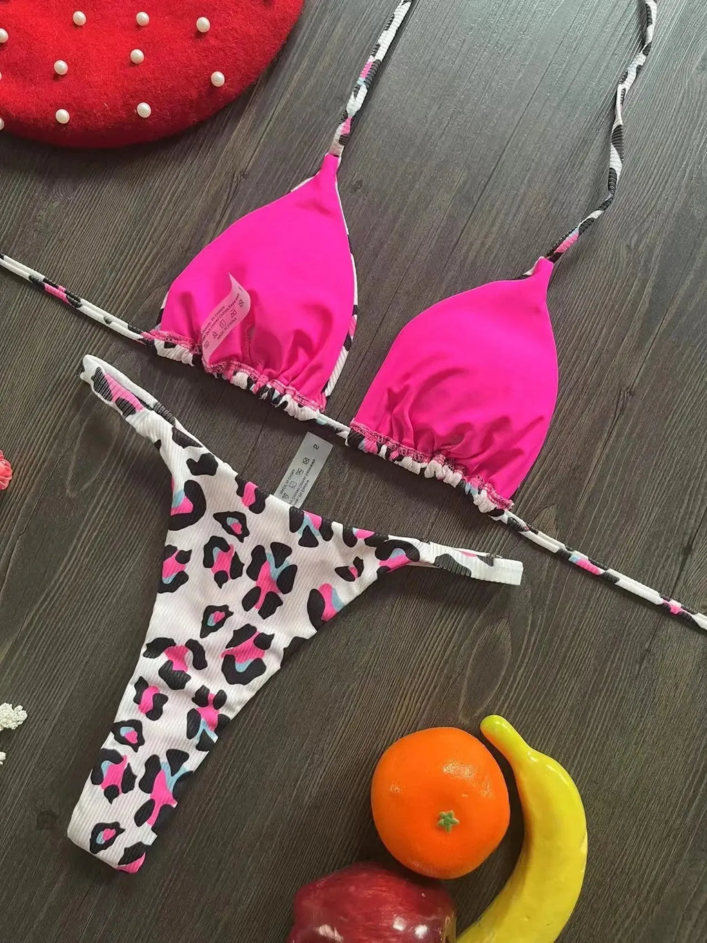 Women's printed bikini swimsuit with quick-drying fabric shown in one of three available colour options