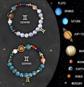 Natural stone zodiac sign bracelets with adjustable cords showing twelve astrology designs