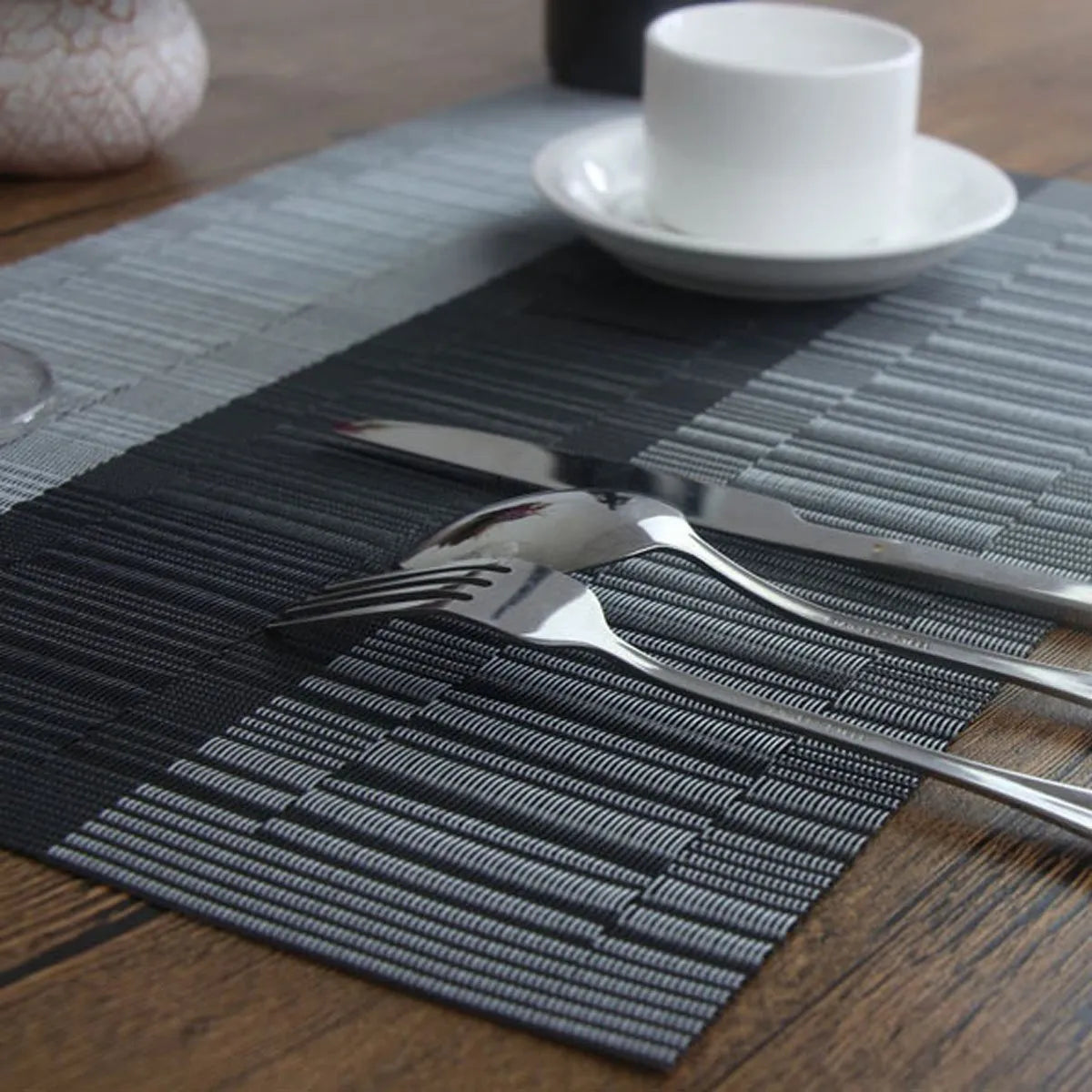 Non-slip PVC dish drying mat in modern simplicity style on a kitchen countertop