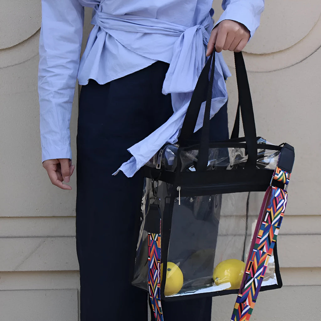 Transparent PVC women's messenger bag with three-dimensional pocket and double connector shoulder straps